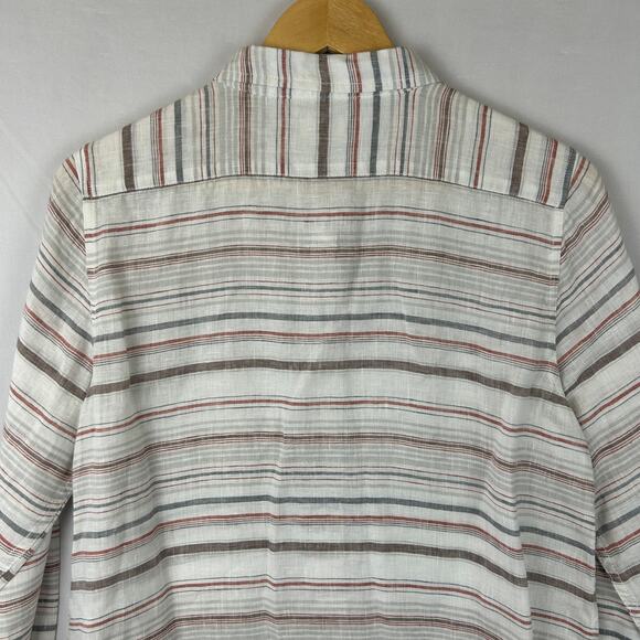 Garnet Hill Easy Linen Tunic Striped Button Up Top Long Sleeve Women's Size S - Picture 7 of 9